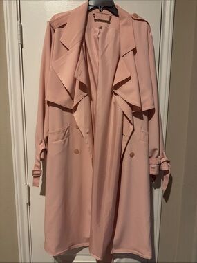 Light Pink Draped Trench Coat with Belted Cuffs